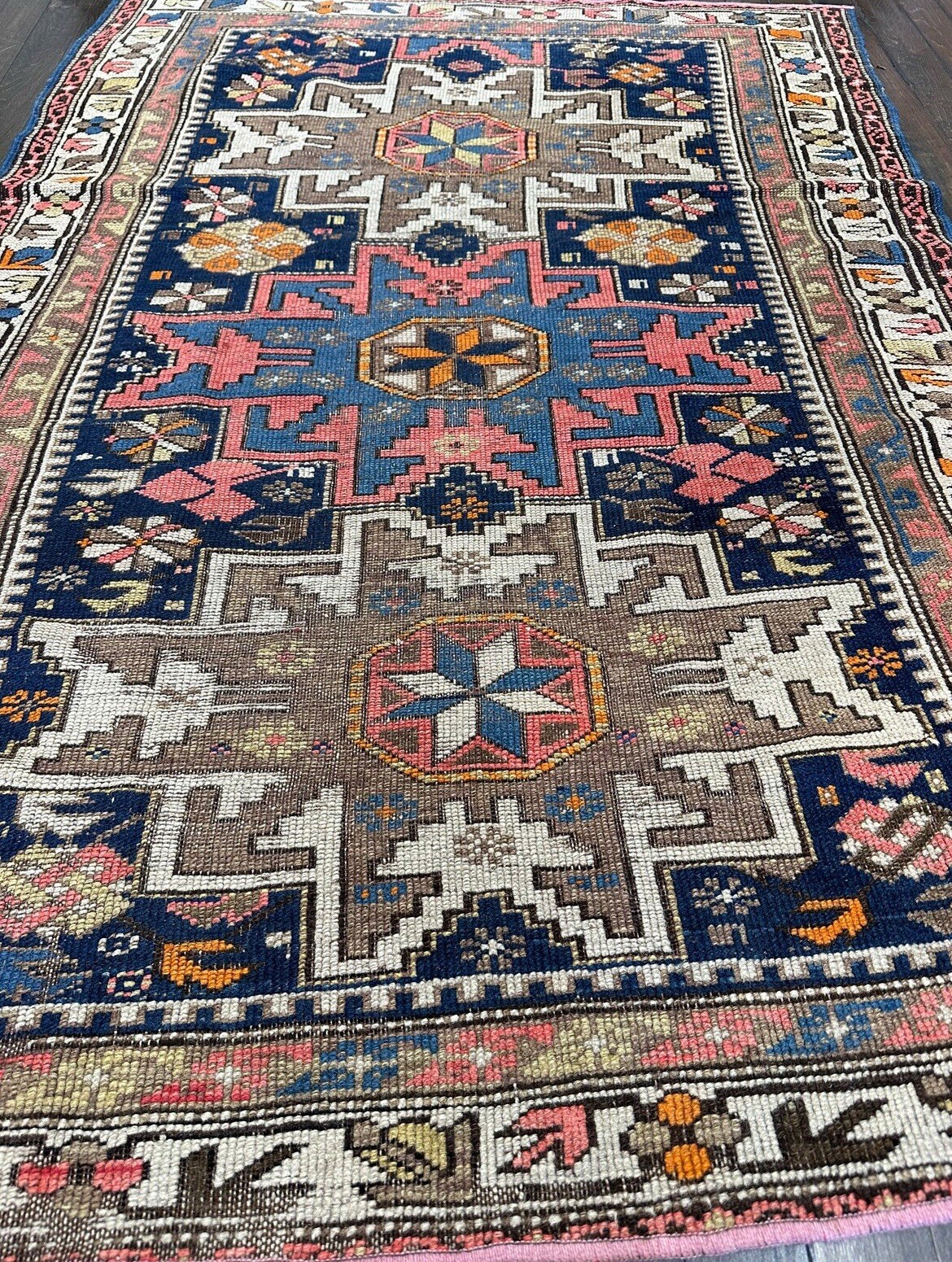 Authentic Antique Caucasian Shirvan Rug C.1910 3’2x4’7 Bold Geometric Design gallery