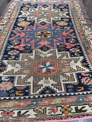 Authentic Antique Caucasian Shirvan Rug C.1910 3’2×4’7 Bold Geometric Design