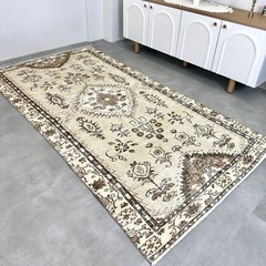 Turkish Vintage Oushak Rug, Green Beige Area Rug, Handmade Wool Rug, 4.8×9 ft
