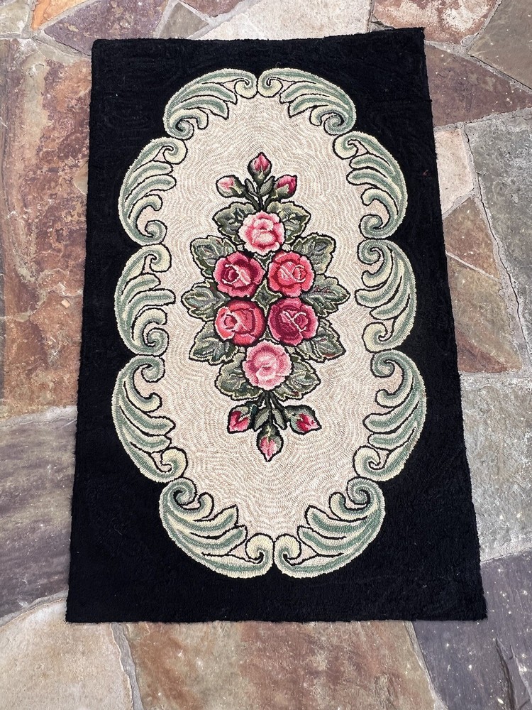 Vintage Antique Hand-Hooked Rug 57” x 35” Perfect Condition Pretty Colors Fine
