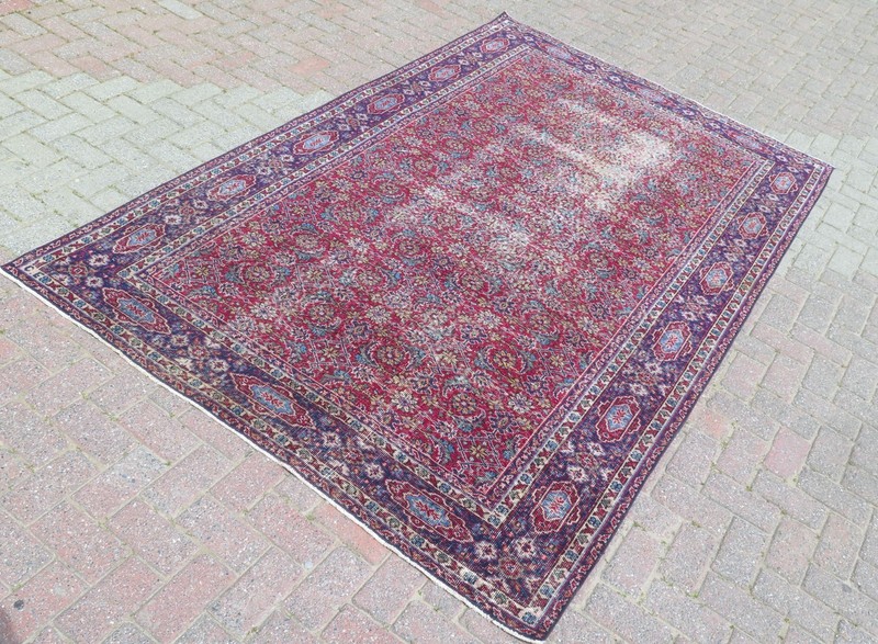 Turkish Rug, Handmade Rug, Vintage Area Rugs, Distressed Wool Carpet 67"x109" gallery