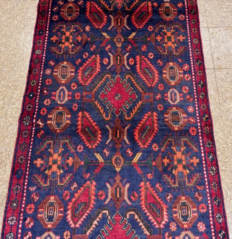 Vintage Hand Knotted Hamedan Hall Runner Rug 4x10 Wool Oriental Tribal Navy Blue gallery