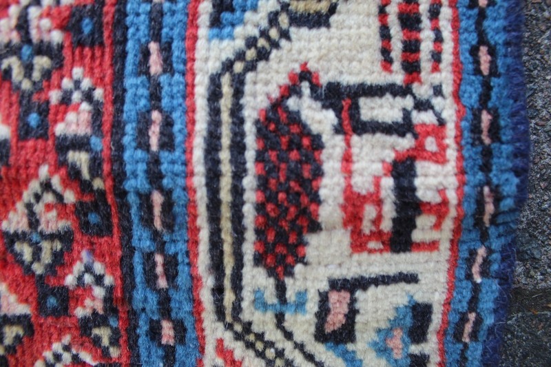 Vintage Hand Made Traditional Rug Oriental Wool Red Blue Small Rug 115x63cm gallery