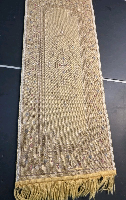 Vintage Gold Floral Tapestry Rug Table Runner 12x31 Mid Century Medallion Boho gallery