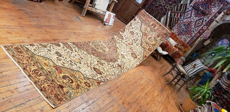 Stunning Antique 1930-1940's Wool Pile Natural Dye Bunyan Runner 2'9"x11'5" gallery