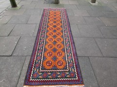 Vintage Traditional Hand Made Oriental Wool Orange Gold Long Runner 302x89cm