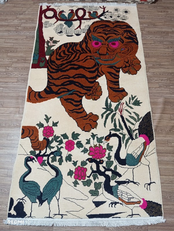 Afghan Handmade Wool Rug - 6.5' x 3.3' - Vibrant Tiger and Crane Floral Theme gallery