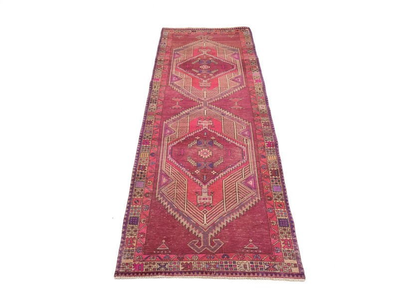 Vintage Handmade Wool Oriental Runner Rug 4X11 ft Geometric Tribal Style Carpet gallery