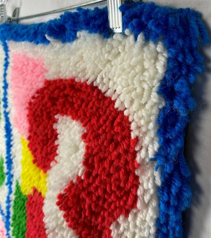 Childs Room Hand Crafted Yarn Loop Latch Hook Rug or Wall Hanging Vintage #21E gallery