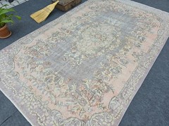 6′ x 10′ Vintage Wool Oushak Area Rug, Turkish Rug Purple Orange Bedroom Rug
