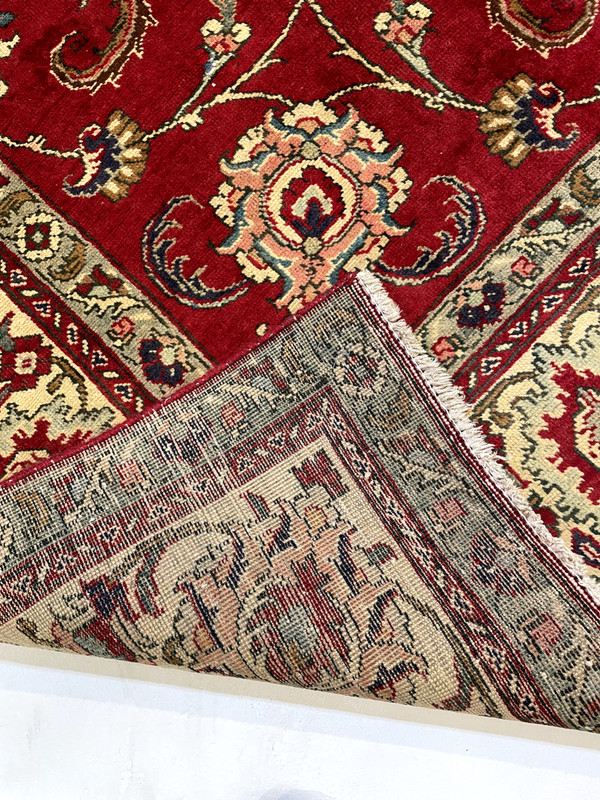 Antique Oriental Hand-Knotted Wool Area Rug Red/Ivory/Blue/Salmon 9'3" x 10'11" gallery