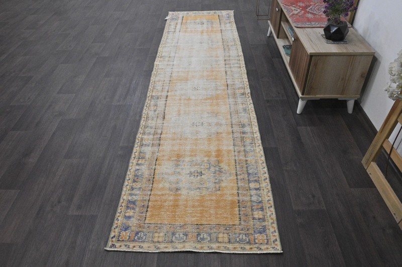 Vintage Turkish Runner Rug 3x11ft ORANGE Handmade Anatolian Oushak Hallway Wool gallery
