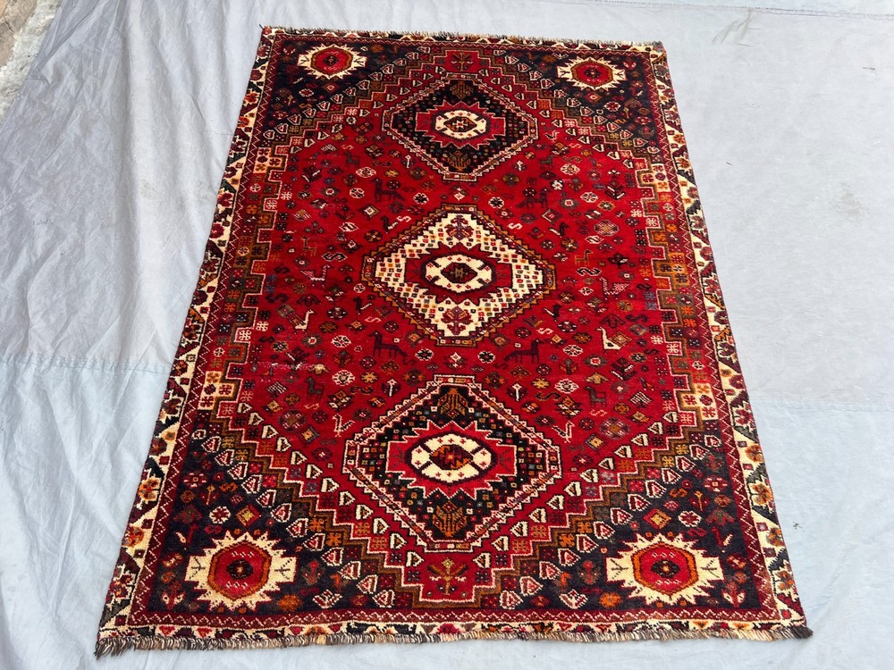 4'x6' Ft Vintage Caucasian Hand Knotted Triple Geometric Wool Area Rug