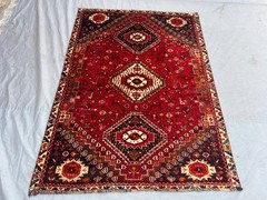 4’x6′ Ft Vintage Caucasian Hand Knotted Triple Geometric Wool Area Rug
