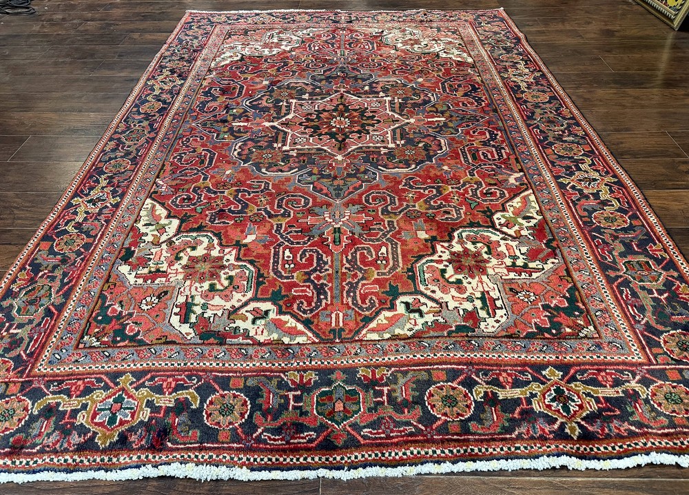 Per'sian Heriz Rug 6.6 x 9 Geometric Tribal Carpet Medium Size
