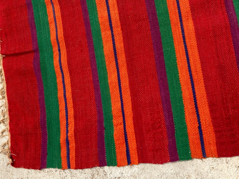 Vintage Traditional Handmade Geometric Striped Kilim Floor Rug Carpet 197x194 cm gallery