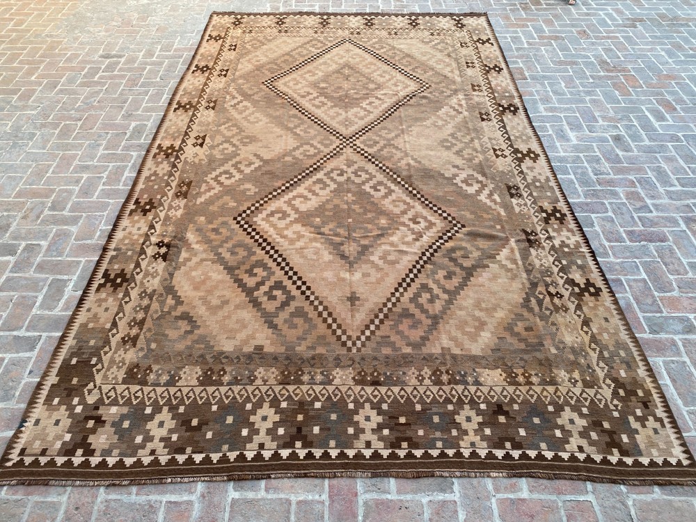 terracotta faded 10x16 Handmade Wool Kilim Rug Tribal Geometric Flatweave rug