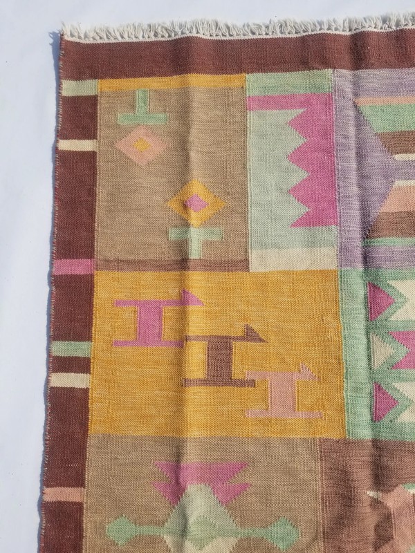 Vintage Handmade Traditional Geometric Multicolor Kilim Rug Carpet 5.6x3.9ft gallery