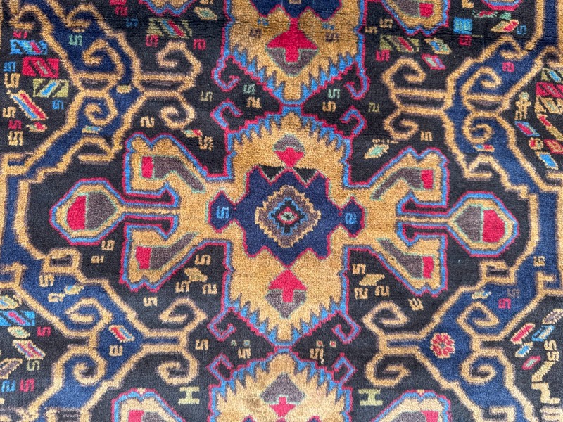 4x6'6 ft Vintage Afghan Baluchi Hand Knotted Wool Navy Gold Herati Field Rug gallery