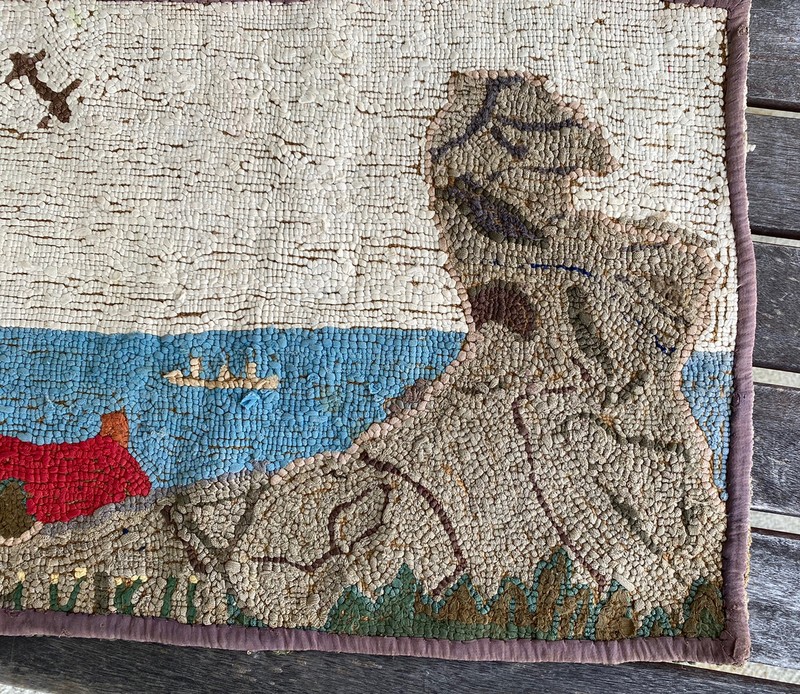 Grenfell c1930's Hand Made Mat Rug Scene Lighthouse, Steam Ship, House, Cliffs gallery