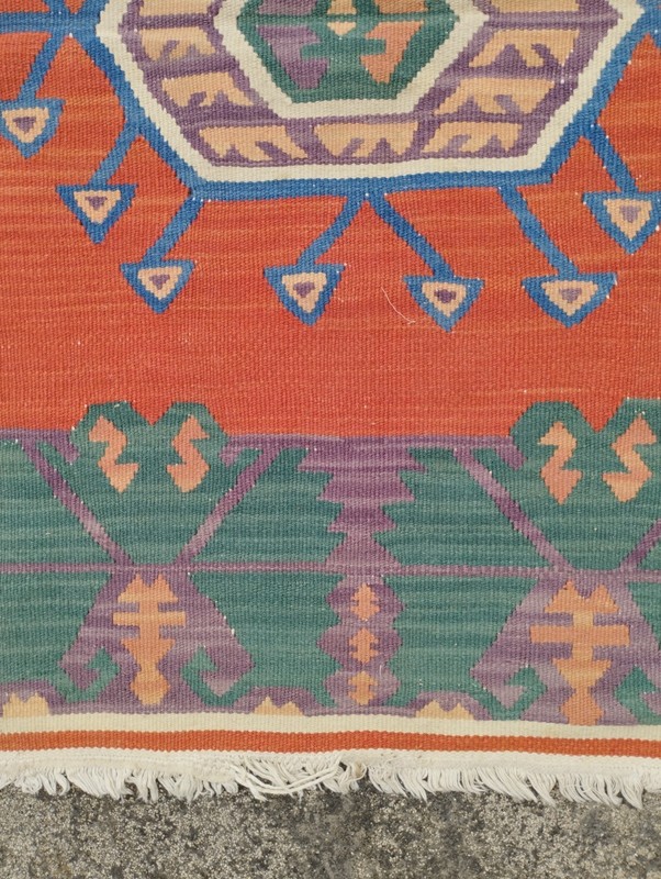 Vintage Traditional Oriental Turkish Multicolor Wool Kilim Rug Carpet 94x64 cm gallery