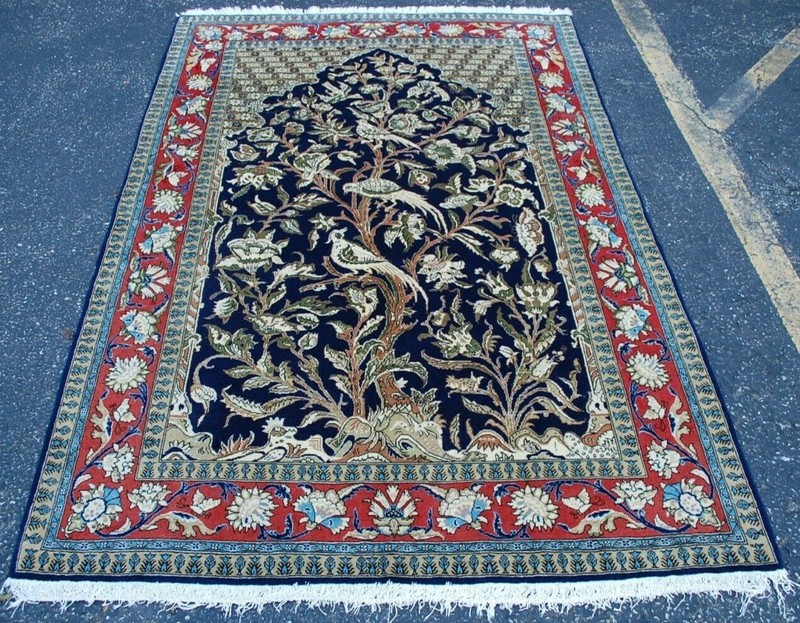 RARE NATURAL WOOL,SILK HandWoven Oriental Rug,IN size OF 4'7" × 7' BIRDS DESIGN gallery