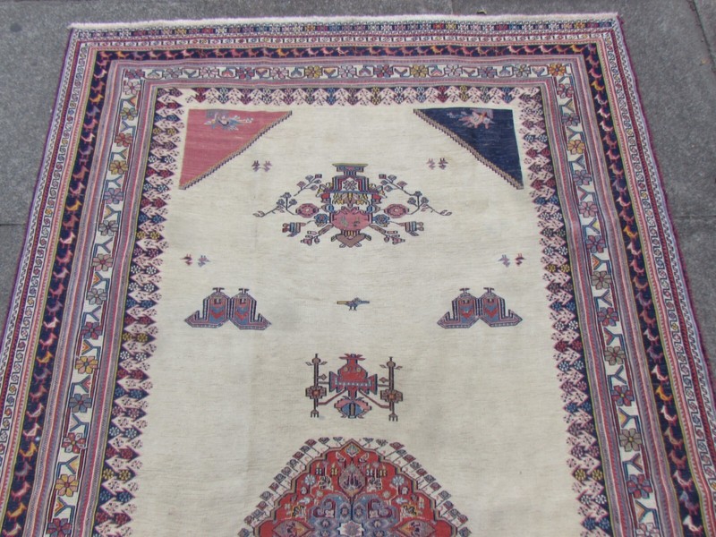 Fine Vintage Traditional Hand Made Oriental Wool White Somak Kilim 210x132cm gallery