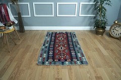 Oushak Kilim, Blue Vintage Kilim, 3×5 Turkish Kilim, 2.92×5.15 ft H-2639