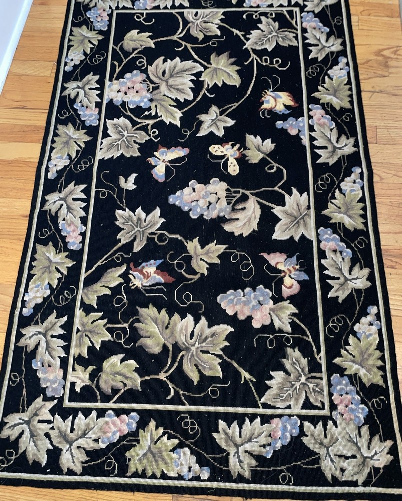 Beautiful VTG Handmade Needlepoint Tapestry Rug/Wall Hanging 34 X58” Butterfly