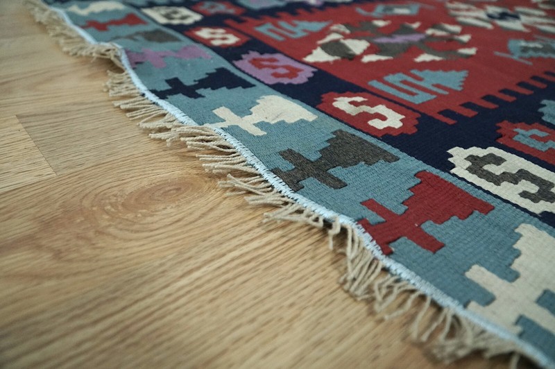 Oushak Kilim, Blue Vintage Kilim, 3x5 Turkish Kilim, 2.92x5.15 ft H-2639 gallery