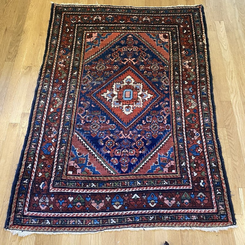 Vintage Rug 3' 5 x 4' 10 Blue Hand Knotted Farmhouse Oriental Rug gallery