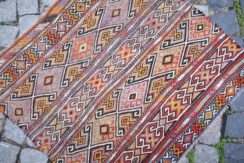 Vintage Turkish Rug 34'' x 32'' Anatolian Rug Fethiye Soumak Rug Wool Area Rug gallery
