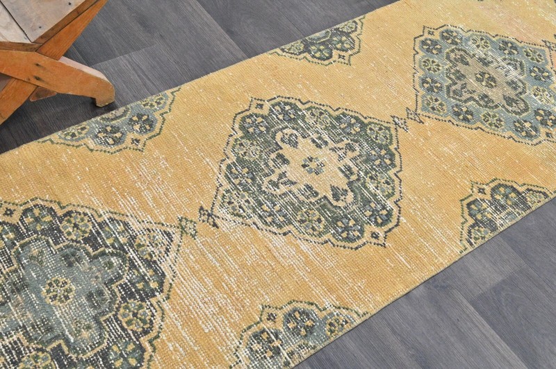 Vintage Turkish Runner Rug 2x10ft Wool Anatolian Handmade Hallway Oushak BEIGE gallery