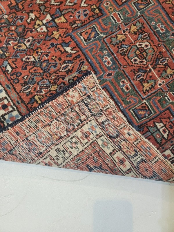 Antique Oriental Hand-Knotted Wool Area Rug Red/Ivory/Blue 4' x 5' gallery