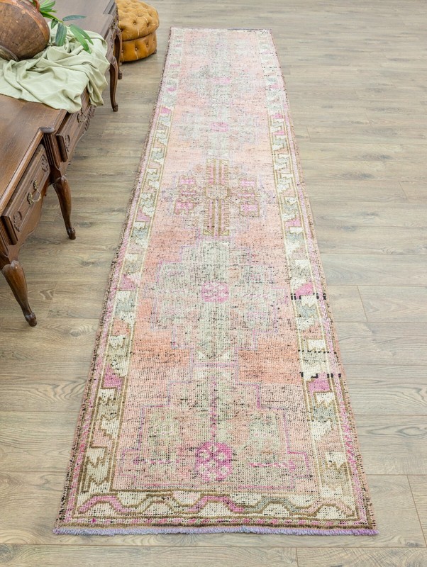 Turkish Traditional Long Runner Rug 2.10x13.1 ft Handmade Oushak Vintage Carpet gallery