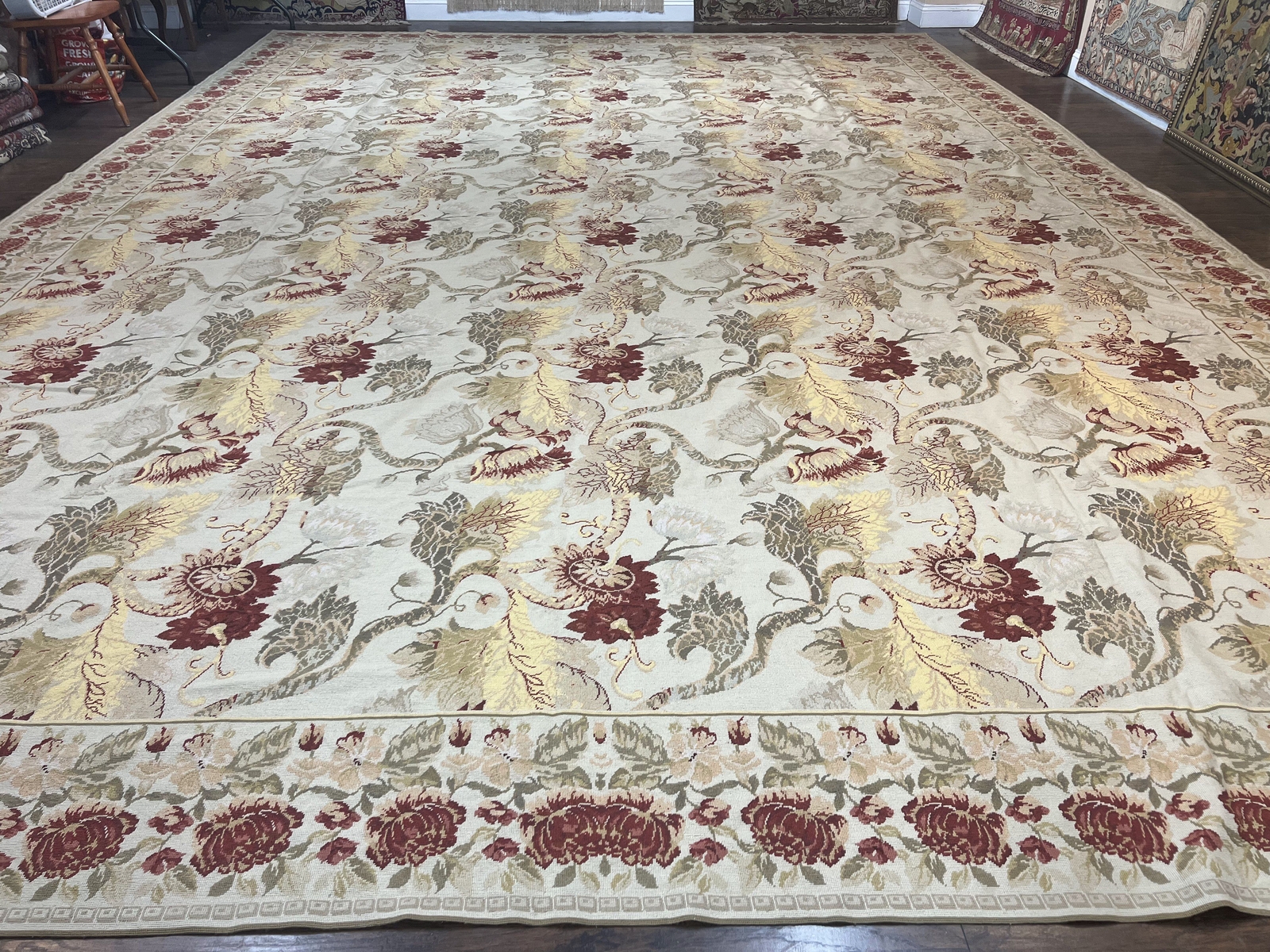 Needlepoint Rug 14 x 20 Wool Handmade Extra Large Vintage Floral Carpet gallery