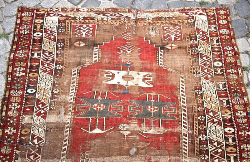 Fabulous Antique Caucasian Rug 52'' x 69'' Collectors Item Shabby Chic Worn Rug gallery