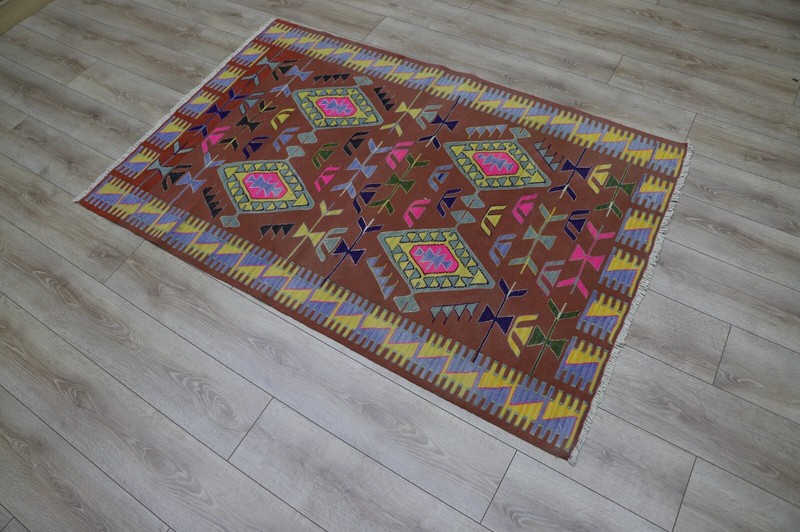 Brown Kilim Cappadocia Ethnic Rug For Kidsroom Hand Knotted Tribal Carpet 4x6ft gallery