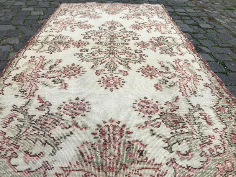 Bohemian Area Rug Handmade Wool Rug Turkish Vintage Traditional Rug 3,6 x 7,0 ft gallery
