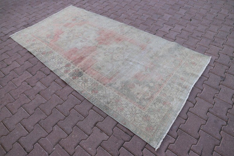 Medallion Beige Accent Rug Turkish Hand Knotted Oriental Oushak Carpet 4x8ft gallery