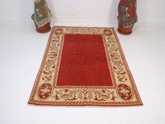 Vintage Turkish Area Rug 4×6 ft | Handmade Wool Red Beige Rug | 126×189 cm