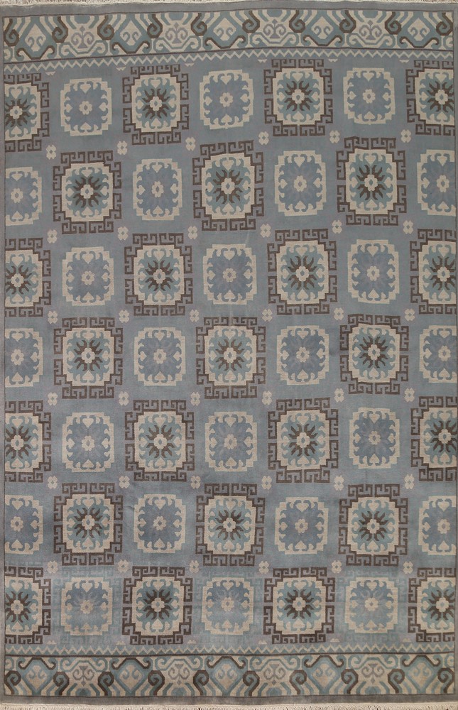 All-Over Savonnerie Geometric Area Rug 8x10 Indian Hand-made Living Room Carpet