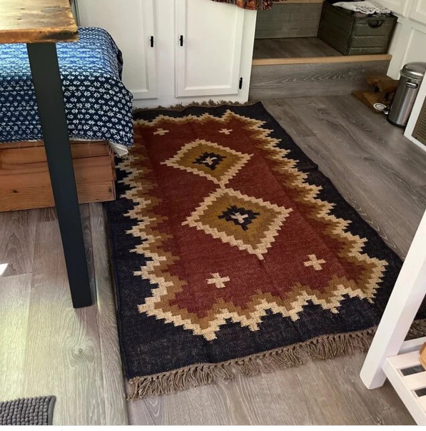 Rectangle Rug Kilim Vintage Wool Jute Area Rug Accent Handmade Hallway Runner gallery