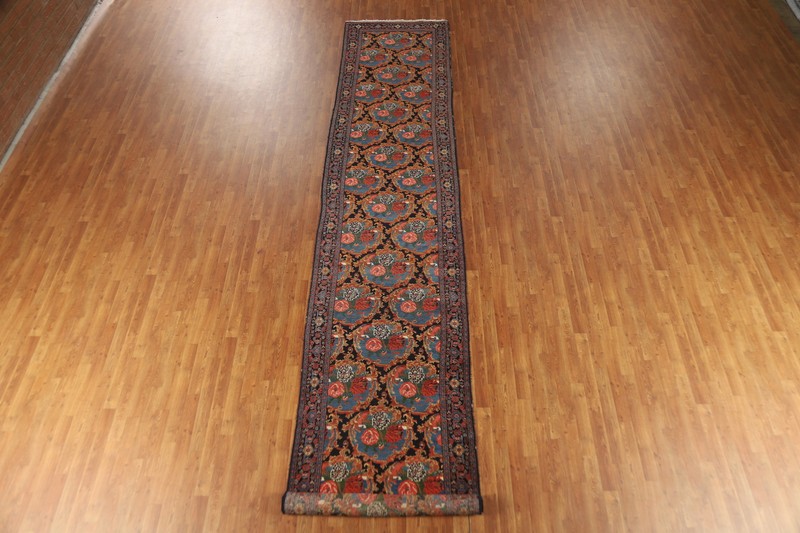 Antique Vegetable Dye Seenneh Floral Traditional Hand-made Long Runner Rug 3x19 gallery