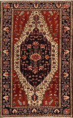 Antique Tribal Geometric Malayer Hand-Knotted Area Rug Vegetable Dye Carpet 4×7