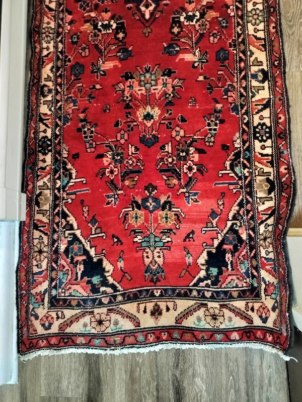 Vintage Hand-Knotted Wool Runner 3'4" x 9'5" Thick Rug Liliyan Hamedan Style Red gallery