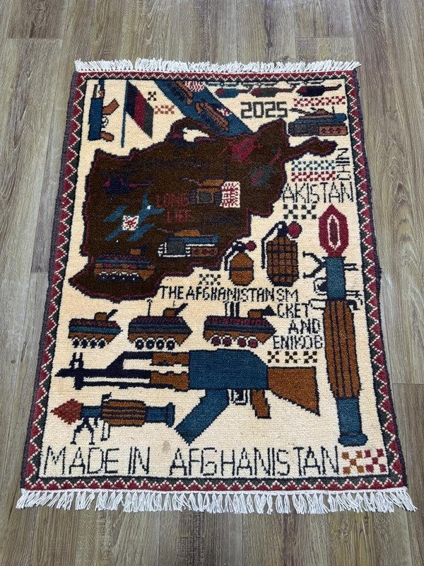 Opium, AK47, 9/11, drone, Palestine USA, Afghan war rugs, hand made carpets, s19 gallery
