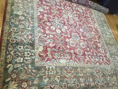 100% Wool Antique Rug, Handmade in India, 9’x12′, with fringing on edge.