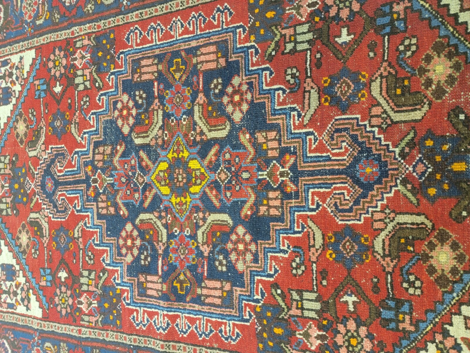 Antique Oriental Hand-Knotted Wool Area Rug Red/Blue/Beige 4'4" x 6'6" gallery