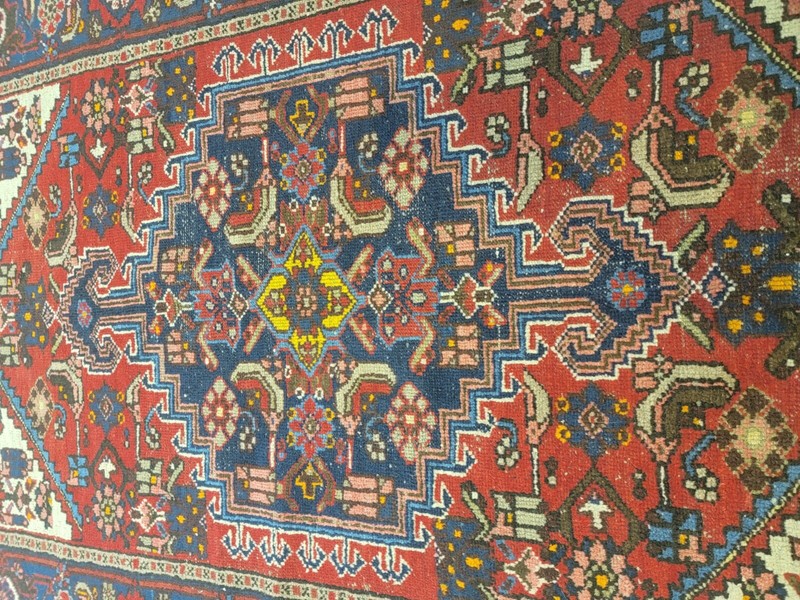 Antique Oriental Hand-Knotted Wool Area Rug Red/Blue/Beige 4'4" x 6'6" gallery